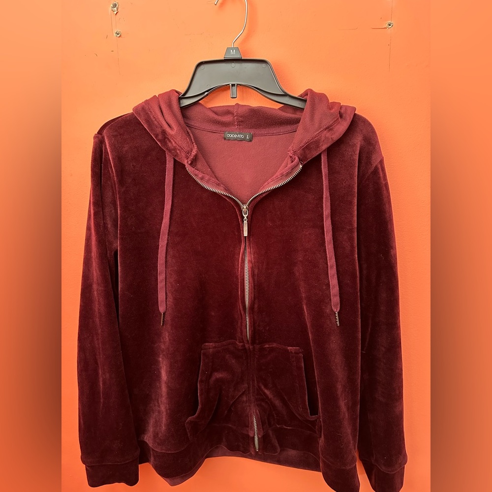 Dolcevida Women’s Velour Sweatsuit, Burgundy, Size L (2-piece set)